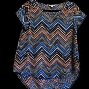 Pink Rose Blue Flowery V-Neck Top Junior Size L